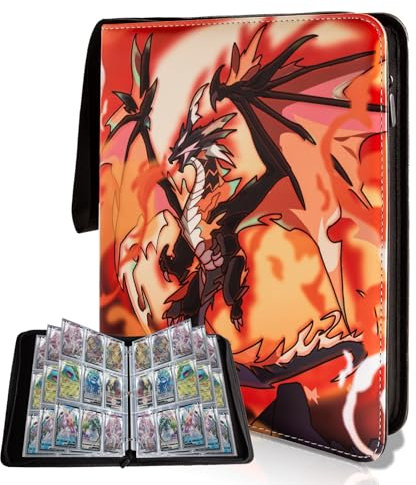 REDORELA Trading-Card-Binder 9 Pockets for Pokemon-Card-Binder Waterproof Album for Cards with Zipper Collectible Holders for Sports & Game Cards Folders Portable Wristband（Bright Orange 900 Slots）
