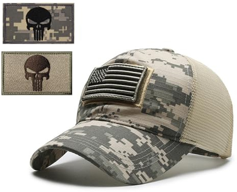 YUSENGMOO USA Flag Grey Baseball Cap,Embroidered Patch Trucker Hat,Mesh Hat,Outdoor Sun Hat,Dark Green Hat + Patch (14,L)