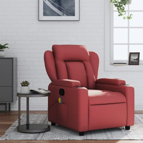 IKAYAA Sillón de Masaje Reclinable Cuero sintético, Sillón De Relax, Sillon Masaje Relax, Sillon Relax con Bolsillos Laterales, Sofá Individual, Butaca Orejera para Salón Oficina Dormitorio Rojo tinto