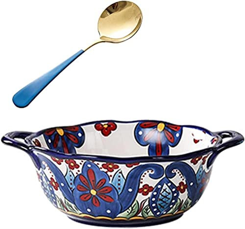 Tazas Gigantes Para Desayuno, Ensaladera, Taza De Cerámica Para Sopa, Recipiente Exclusivo Para Taza De Sopa, Tazones Para Café, Té Y Sopa, Elegantes Tazones De CerámicaBlu-WITH SPOON+CHOPSTICKS