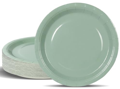 PYAILI Stoviglie per Feste Verde Erba 50 pezzi Piatti di Carta per Feste in 18 CM Piatti Carta Getta Rotondi per Compleanno