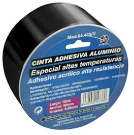 PRENDELUZ Cinta adhesiva de aluminio para altas temperaturas 10m x 50mm negra