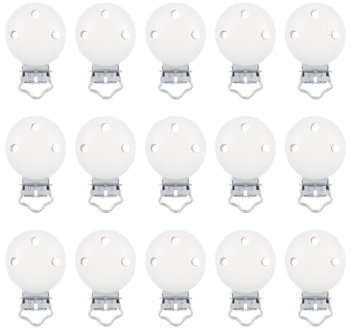 15 pezzi giocattolo di pinze per capezzoli in legno di faggio naturale, attacco per ciuccio, pinze per ciuccio fai da te, portaciuccio in legno per dentizione, colore: bianco