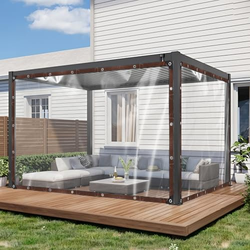 Klmnop Heavy Duty Waterproof 8x10FT Clear Vinyl Tarp with Grommets and Bungee Cords - Transparent Plastic Tarpaulin Cover for Greenhouse, Garden, Chicken Coop, Patio Enclosure