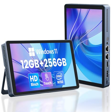 KOOTIGERS Mini PC N150 (up to 3.6GHz) 12GB RAM DDR5 256GB SSD Win 11 Pro Desktop Computer with LCD Screen, 4K@60Hz Dual 1000M LAN, Full-Featured USB-C WiFi 6 BT5.2 HDMI Desktop