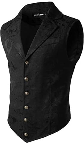 Chaleco victoriano para hombre, corte ajustado, estilo gótico, traje medieval, chaleco steampunk, disfraz de Halloween, boda, chaleco tradicional para hombre, negro, L