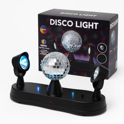 Disco Light with Mirror Ball, LED Moving Spotlights, Colour Projection Portable Battery Powered, for Parties, Events, Kids Nightlight