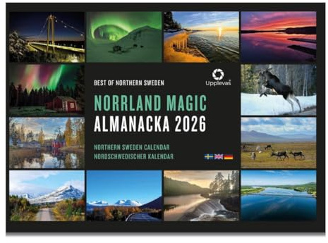 Upplevas Norrland Magic almanacka 2026, Kalender 2026, Väggalmanacka, Väggkalender, Fotokalender, Fotoalmanacka, Norlandsalmanacka, Norrlandskalender, Noteringsrutor, Veckonummer, Namnsdagar, Helgdaga