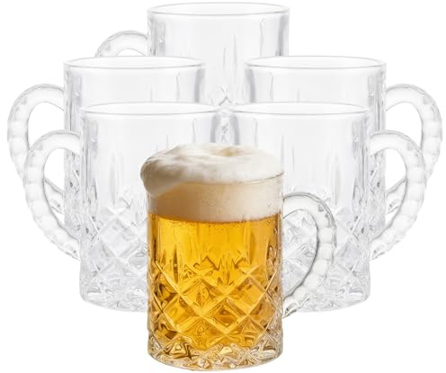 MIVIDE Ölglas 200 ml, ölmugg med handtag, set om 6, glas