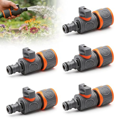 HOVCEH Conector Manguera con Válvula, 5 Piezas Adaptador Manguera 1/2, Empalme Mangueras, Accesorios Mangueras Jardin para Riego de Jardines, Lavado de Coches