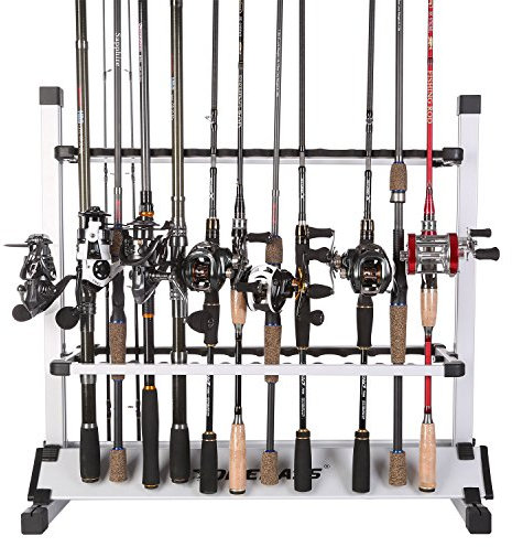 One Bass Porta Canna da Pesca in Metallo e Lega di Alluminio, per Tutti i Tipi di Canna da Pesca, può Contenere Fino a 24 canne da Pesca, 24 Rods Rack-SilverBlack