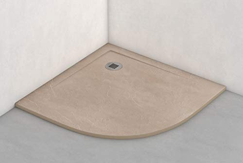 Plato Ducha Resina Semicircular Efecto Pizarra Extraplano, Resistente al Rayado, Antideslizante y Muy Agradable al Tacto. Ideal para Espacios Reducidos 80 x 80 Crema