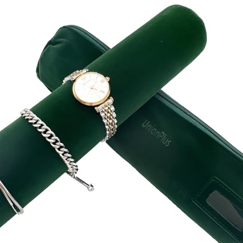 UnionPlus Velvet Jewelry Roll Bag for Brackets Bangles Watches, Great Jewelry Organizer for Travel, Blackish Green