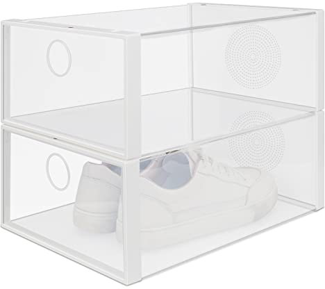 Windfromort Schuhboxen 2 Stück Stapelbar Schuhaufbewahrung 33.5x23x13 cm Transparent Schuh Organizer Aufbewahrungsboxen Schuhe für Schuhe High Heels Sneaker