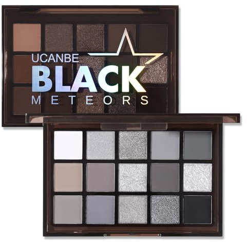 UCANBE Goth Lidschatten Schwarz 15 Farben - Smokey Eyeshadow Palette Matt Schimmernde Personality - Gothic Make Up Palette Halloween Hohe Farbwiedergabe, Wasserdicht, Langlebig (Black Meteors)