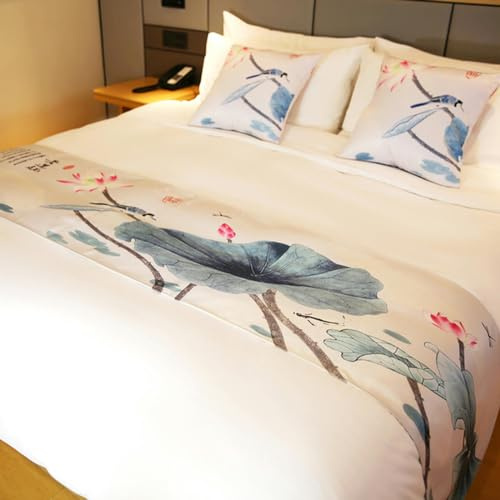 QQLADY Caminos de Cama de satén con Estampado, Ropa de Cama Moderna y Sencilla, Tela de retales, Bandera para Cama, decoración del hogar y Hotel, Fundas de Toalla para Cama