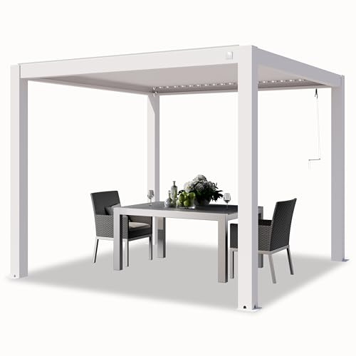 PRIMEYARD Pergola 3x3 m weiße Aluminium Pfosten mit Lamellendach aus Aluminium Terrassenüberdachung
