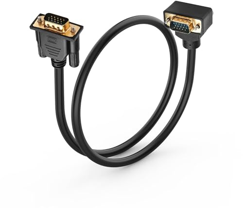 PNGKNYOCN Cavo VGA a 90 gradi, 0,5 M 1080P Full HD ad angolo retto verso l'alto piegato VGA maschio a maschio diritto Cavo adattatore video per monitor di computer proiettore e altro ancora (0.5M)
