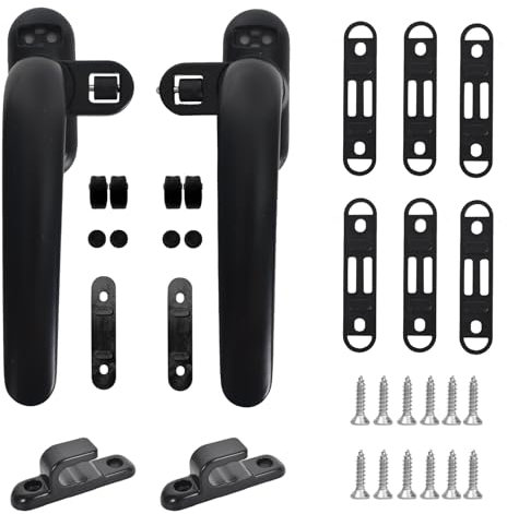 2 Stück Fenstergriff, Balkontürgriff, Sicherheitsfenstergriff, Design Fenstergriff, Aluminium Fenster Schloss, Aluminium Terrassentürgriff, Türgriffe für Fenster-, Balkon-, Terrassentür (Schwarz)