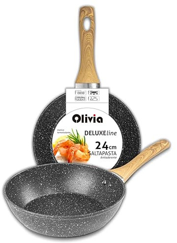 IPEA Padella Antiaderente Saltapasta per Pasta e Fritture - Induzione e Fornello a Gas - 24 cm - Wok -Padella Anti Aderente in Alluminio per Saltare la Pasta, Friggere Verdure, Risotto