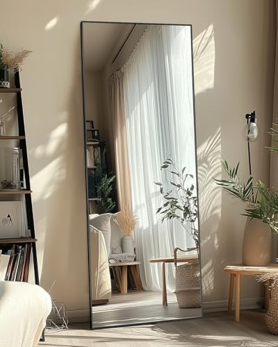 Antok Full Length Mirror, 59x18 Floor Mirror, Floor Standing Freestanding Full Body Mirror with Stand for Bedroom, Hanging Mounted for Living Room Cloakroom, Black