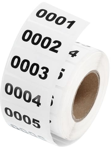 QUARKZMAN 1 Rouleau d'Autocollants de Numéro d'Inventaire, Étiquettes Numérotées Consécutives de 0001 à 1000, Autocollants Auto-Adhésifs Imperméables pour Stockage (1,6x0,8 Pouce)
