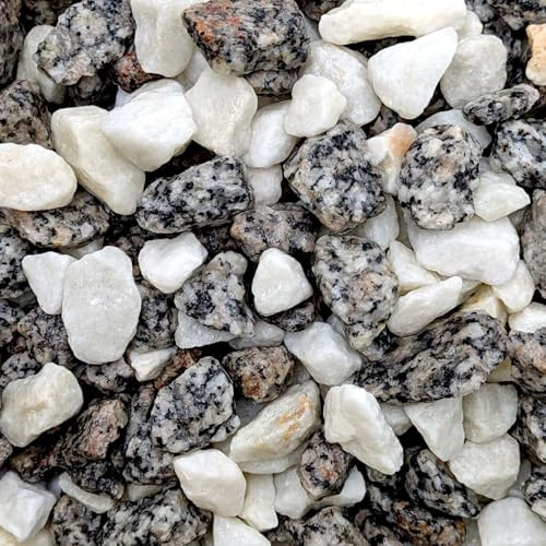 Elixir Gardens 60kg Arctic Grey Granite & White Marble Chippings (20mm) | Decorative Outdoor Stone Aggregate & Lansdscaping Gravel