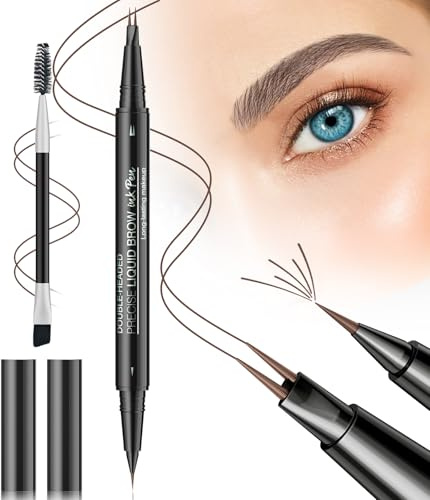 Eyebrow Pen, Gifts for Women Girls Microblading Eyebrow Brow Pencil 2-in-1 Dual-Ended with Micro-Fork-Tip and Precise Brush-Tip (Light Brown)