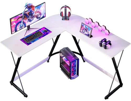 ODK Escritorio Gaming, 120 x 120 cm Mesa Gaming, Escritorio esquinero Estable y económico para Juegos, Oficina en casa y Estudio, Blanco