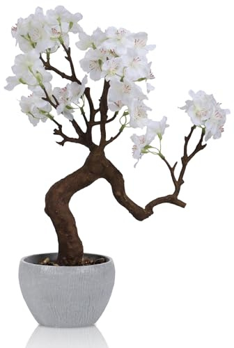 HPNIUB White Cherry Blossom Pot Plant Decorative Faux Floral Desk Decor