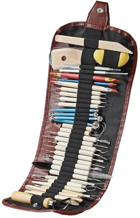 Attrezzi per Ceramica,Kit di Strumenti per Ceramica e Scultura con Borsa - 36 Pezzi Kit per Disegno Puntinatura Sagomatura e Modellatura di per Principianti Adulti Bambini