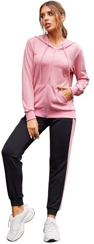 Parabler joggingdräkt set dam sportdräkt tvådelad träningsoverall dam fritidsoverall tracksuit huvbak sportbyxor väska bönpasta XL