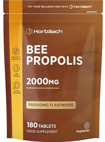 Propoli 2000mg | 180 Compresse | Apporto di Flavonoidi | Alto dosaggio | Adatto ai Vegetariani | Bee Propolis Tablets | di Horbaach