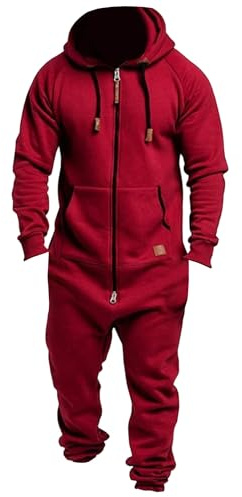 One Piece Hoodie Herr Fleece Hooded One Piece Jumpsuit Varm Onesie Dragkedja Romper Pyjamas Loungewear Outfit