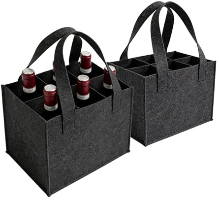 WZHHDM Bolsa para botellas de 6 botellas, 2 bolsas para botellas, cesta de bebidas, cesta para botellas, 6 botellas de 24 x 18 x 16 cm, bolsa reutilizable para botellas de fieltro para viajes, pícnic