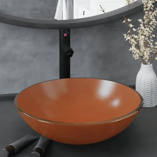 Genérico Lavabo de baño Grifo y desagüe de Empuje Vidrio Templado marrón-3098455