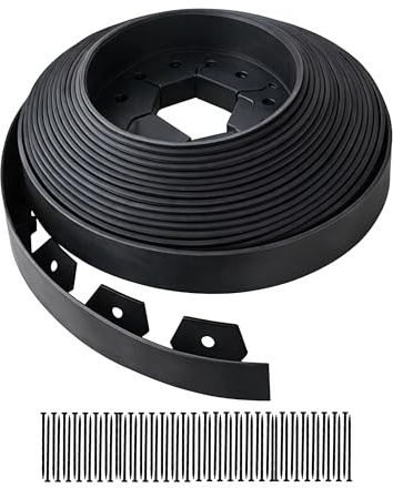 Relaxdays gräsmattskant 20 m x 5 cm flexibel plastkant med 60 markankare, svart