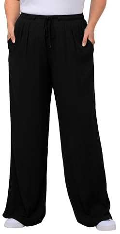 Ulla Popken Pantalon Ample et Fluide, Taille élastiquée Noir 26/27 710589 10-25+