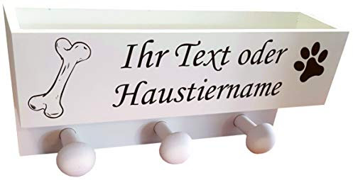 UDIG Garderobe für Hunde mit personalisierbarer Gravur, Dogstation, Leinengarderobe, Leinenparkplatz weiß 30x15x8,5cm