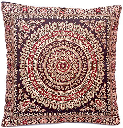 Ruwado Indische Banarasi Seide Kissenbezug, Zierkissenbezug, Sofakissenbezug, Dekokissen, Zierkissen - 40x40 cm | 16x16 Zoll ***Handgewebt und Handgefertigt aus Kaschmir-Indien*** (Schwarz)