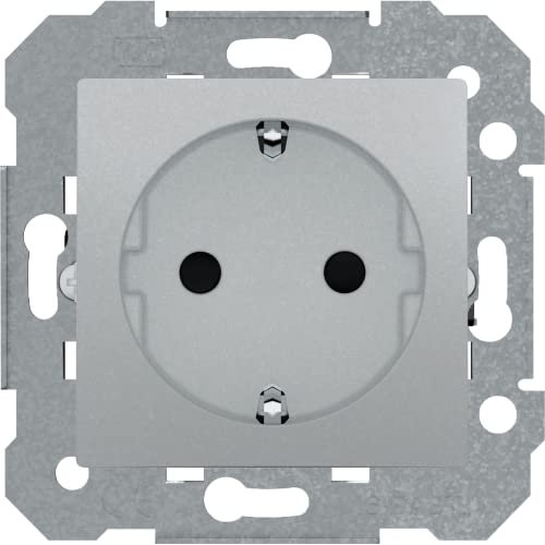 BJC Viva - Enchufe con emborne por tornillo con protección de seguridad, Plata Luna ,23524-PL
