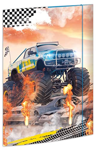 RNKVERLAG 45371 - Zeichenmappe Monster Truck 310 x 440 mm, Dokumentenmappe für DIN A3, mit Gummizugverschluss, 1 Stück