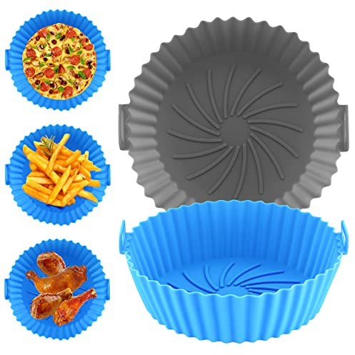2 Pezzi Teglia in Silicone per Friggitrice ad Aria, Cestino per Friggitrice ad Aria in Silicone, Pentola Accessori in Silicone per Friggitrice ad Aria Forno e Microonde