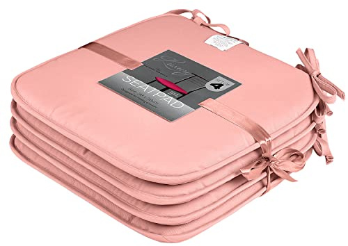 GC GAVENO CAVAILIA Pack Of 4 Outdoor Chair Pads - 38x38 Cm - Removable Seat Pads with Ties - Comfortable Garden Chair Cushions - Non Slip Square Seat Pads For Dining Chairs - Pink