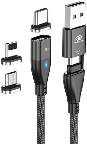 Trescopes 6-in-1 PD100W Magnetic Charging and Data Cable, USB A/C to Type C, I-Products and Micro USB 1 Meter [1 Pack]