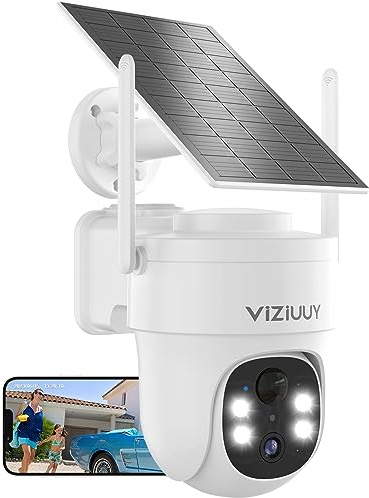 VIZIUUY Solar Security Cameras Wireless Outdoor, 3MP Pan Tilt 360°WiFi Camera with Color Night Vision/PIR Sensor/2-Way Audio/Alexa/Google Assistant