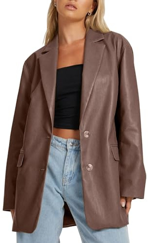 AUTOMET Womens Leather Jackets Faux Motorcycle Coats Bomber Outfits Fall Fashion Tops 2026 Winter Trendy Clothes Brown M