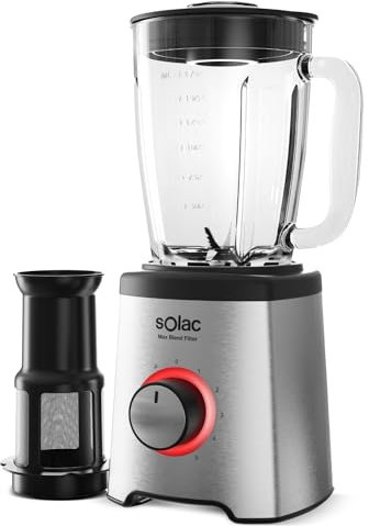 Solac - Batidora de vaso Max Blend Filter | 1600W | Jarra Cristal 1,75L | 5 velocidades con función Pulse | 6 filos en acero inoxidable | Pica Hielo | Filtro para zumos sin pulpa