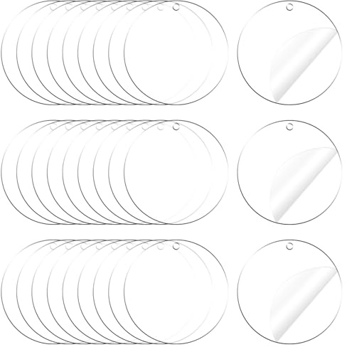 UTMACH 30 stycken 7,5 cm rund akrylglasplatta med hål, transparent, 0,1 cm tjock, för fotoramar, display, målning, gör-det-själv-hantverk