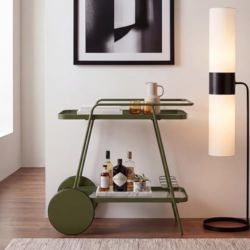 SAFAVIEH Home Collection Zunia Green/Clear Glass 2-Tier Bar Cart with Wheels